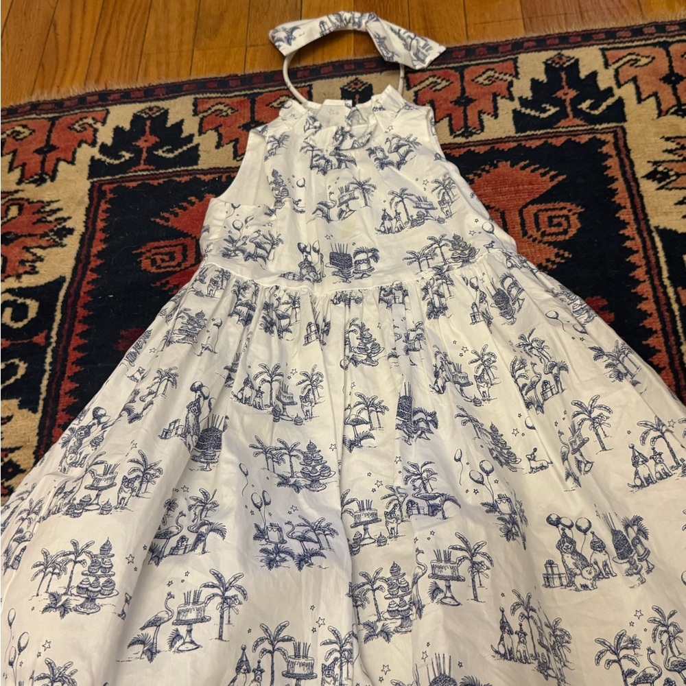Janie and Jack Ivory and Navy Print Birthday print dress with matching headband
